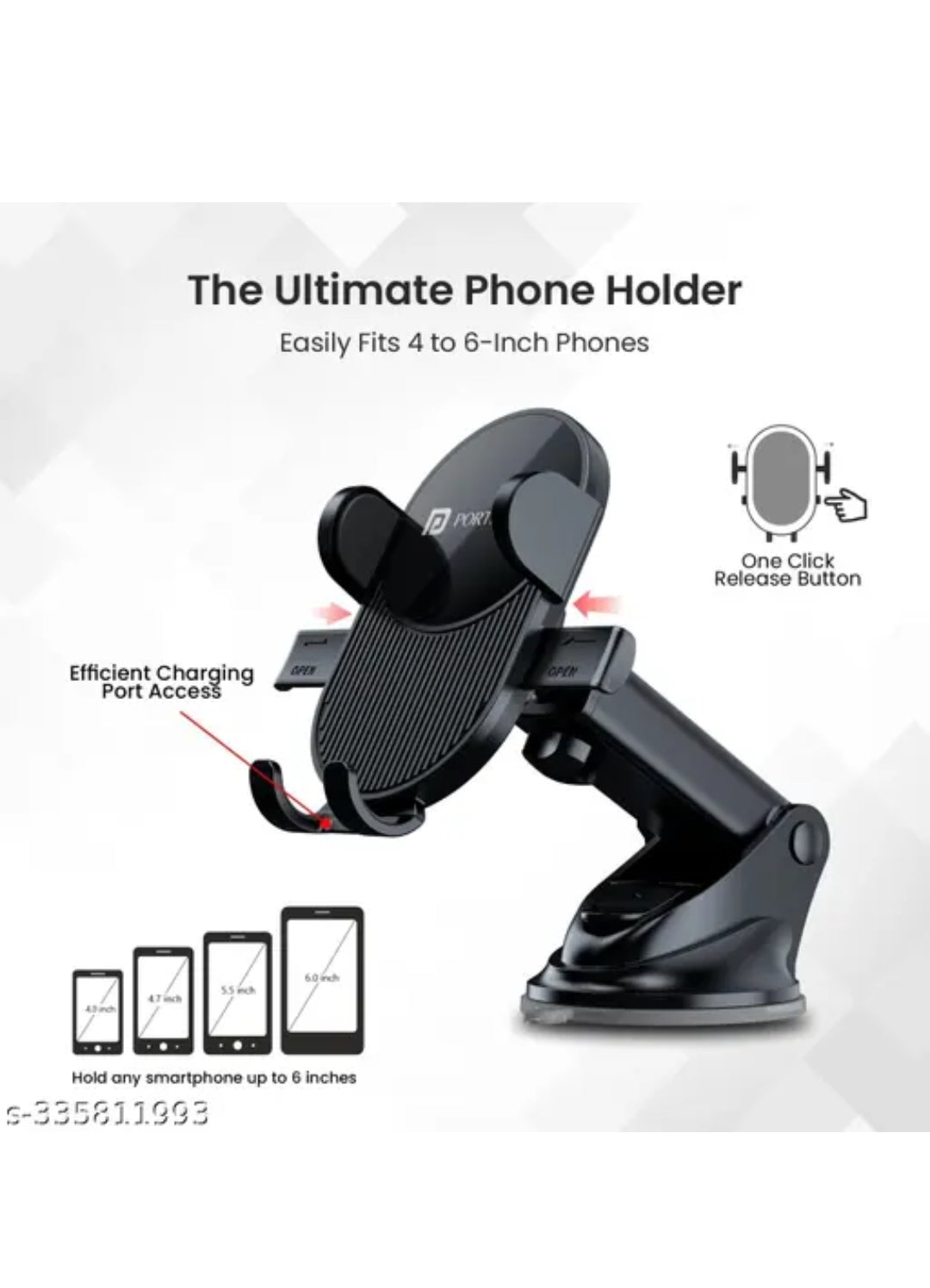 Portronics Clamp M Car Mobile Holder with Adjustable Arm & Suction Mount