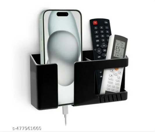 Wall Mobile Holder Multi-Purpose Mobile Stand for Wall Remote Holder & Mobile Charging Stand, Wall Phone Holder for Charging Kitchen Organizer Rack Wall Mounted Useful Gadget-(Black)